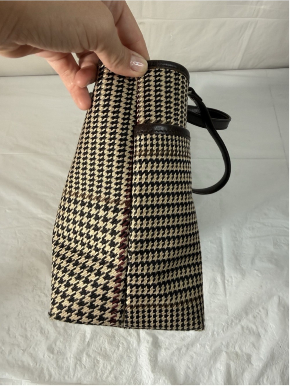 Vintage Ralph Lauren Houndstooth Tote Canvas & Leather 90's - Picture 9 of 15